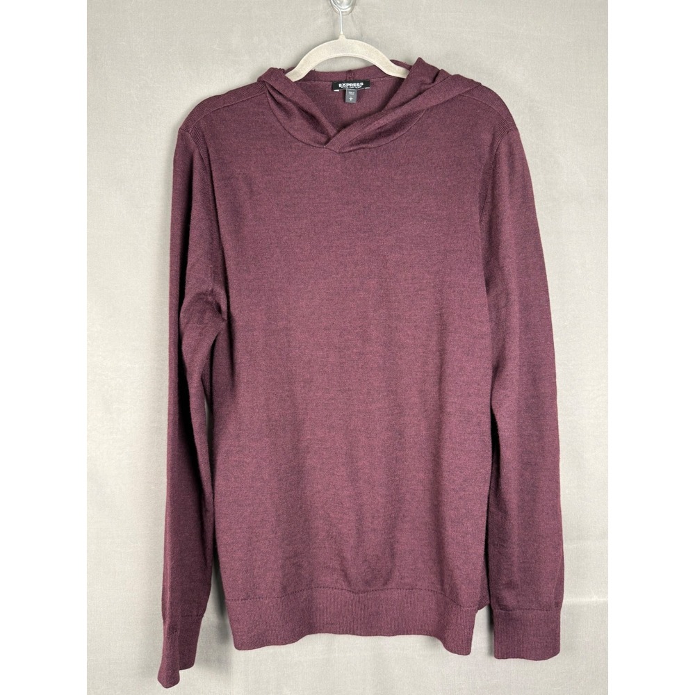 Express Hoodie Women Large Burgundy Merino Wool Blend Long Sleeve Knit Pullover